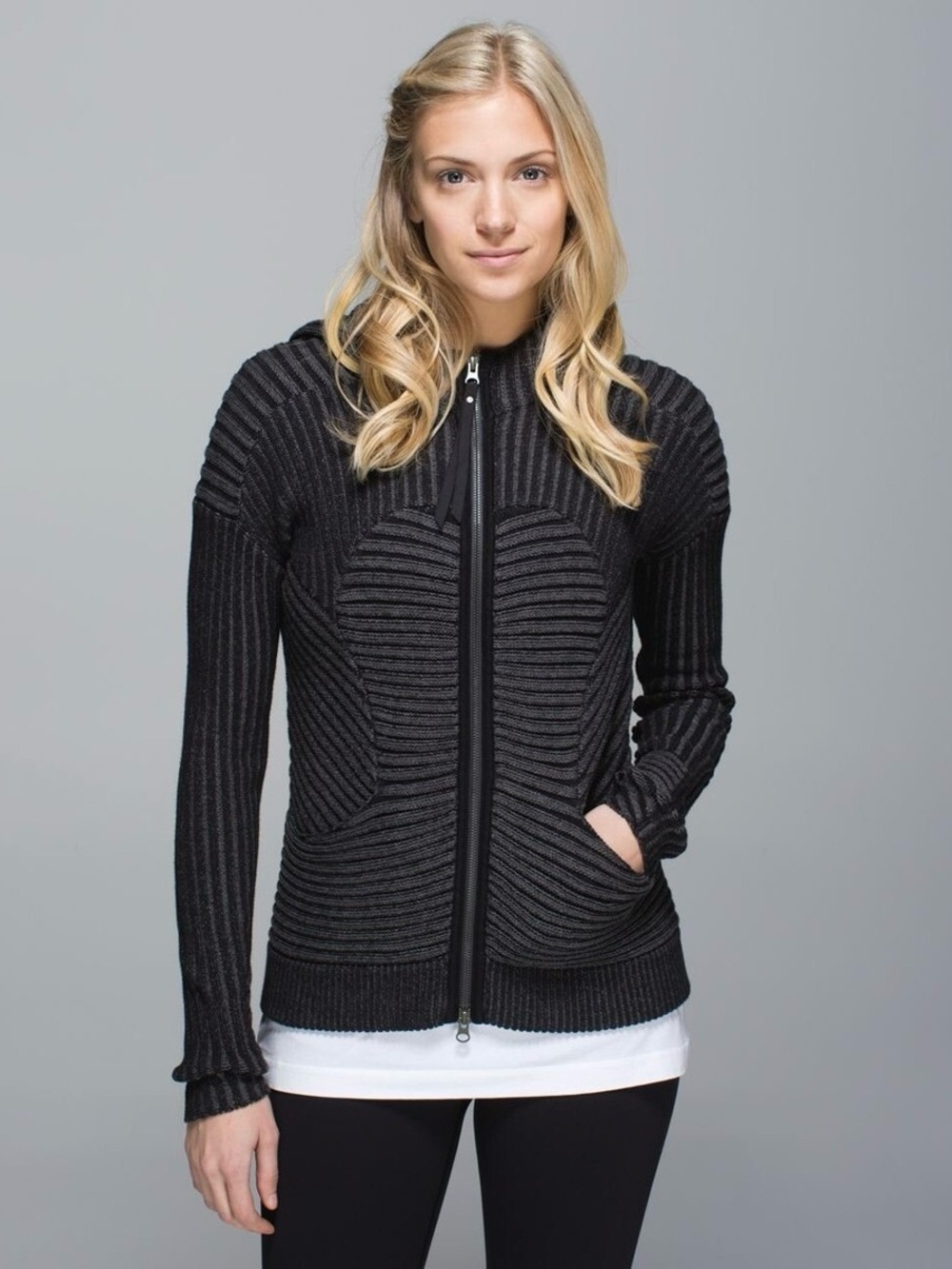 Lululemon Embrace Hoodie *Knit Black / Heathered Dark Grey Size 6